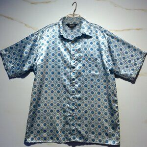 Vintage 90s Zam Blue All Over Pattern Single Stitch Button Down Shirt Medium